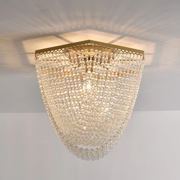 Кристални мъниста таван светлина ресни златен таван кухненски тела за спалня луксозно флъш монтирано осветление за хол фоайе