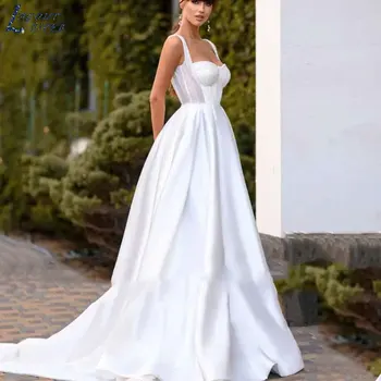 LAYOUT NICEB 2024 Елегантна рокля без гръб без ръкави булката реколта спагети презрамки сатен сватба рокля плюс размер Vestido де Noiva