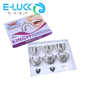 6Pcs/Set Стоматологични тави за импресии Горна долна неръждаема стомана Автоклавируема тава за зъби Държач за зъби Зъболекарски инструменти