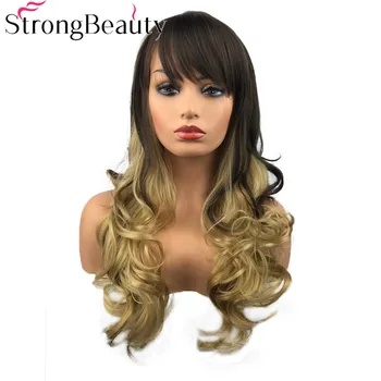 StrongBeauty дълга вълнообразна синтетична перука градиент цвят перуки жените коса топлина ОК