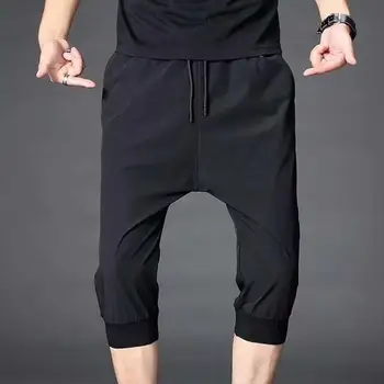 стилен изрязани панталони джобове мека материя хлабав тип дълбоко чатала мъже изрязани панталони