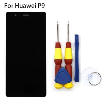 Нов оригинален сензорен LCD дисплей LCD екран за резервни части Huawei P9 + разглобяване на инструмент + 3M лепило