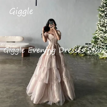 Giggle Tulle A-line Off-the-shoulder Ruffle Официална елегантна абитуриентска рокля за вечерно парти с дължина на пода Вечерни парти рокли за жени 2023