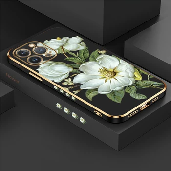 Калъф за рисуване за iPhone 15 14 11 13 12 Pro Max Mini Plus X XS XR SE 2020 Калъф Силиконови цветя Калъфи