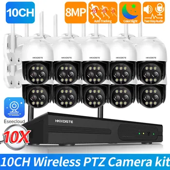 4K 8MP WiFi система за охранителна камера Комплект безжична система за видеонаблюдение 10CH NVR Външна PTZ двупосочна аудио камера за видеонаблюдение P2P