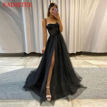 Нов стил дантела тюл абитуриентски рокли спагети презрамки секси висока цепка дълги официални рокли vestidos de noche largos elegantes 2022