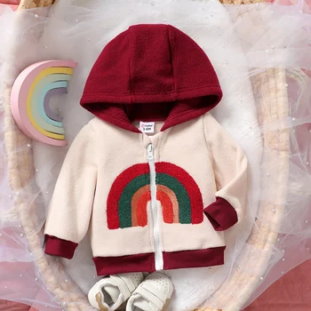 PatPat Baby Girl/Boy Rainbow Long Sleeve Casual Hooded Coat