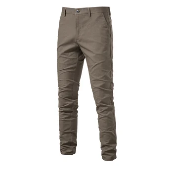AIOPESON 2023 Есен/Зима Нови ежедневни памучни мъжки панталони Плътен цвят Тънки панталони Висококачествени класически бизнес панталони Мъжки