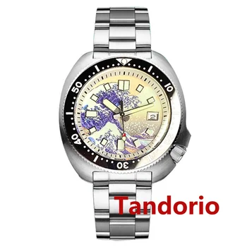Tandorio 44mm сапфирено стъкло 20ATM Седеф/Сърф Dial NH35A PT5000 Водолаз Автоматични мъже Гледайте дата Светеща стоманена каишка