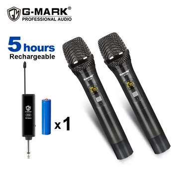 Безжичен микрофон G-MARK X720 UHF караоке микрофон метално тяло с акумулаторна литиева батерия приемник за караоке среща сцена