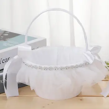 Иновативна бяла сватбена парти цвете момиче кошница с дантела декор изящна изработка сватба цвете кошница сцена оформление prop
