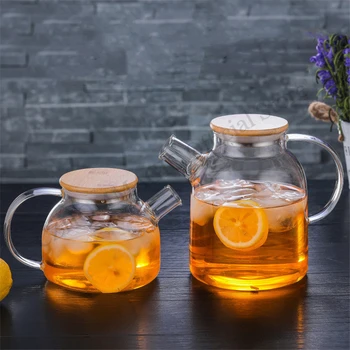 Прозрачен боросиликатен стъклен чайник Кана за вода Топлоустойчива кана с голям капацитет Кунг Фу чайник У дома Flower Tea Pot Bottle Decanter