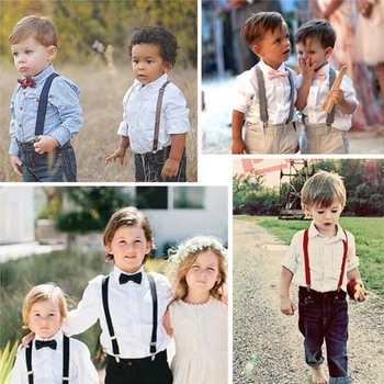Детски тиранти с папийонка мода Детски папийонка комплект момчета скоби момичета регулируеми тиранти бебе сватбени вратовръзки аксесоари