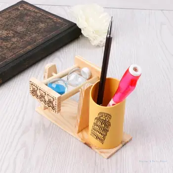M17F Ретро пясъчен часовник писалка чаша дървена бюро молив притежателя за творчески детски канцеларски материали