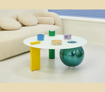 Light Luxury Creative Geometric Storage Tea Table Simple Home Living Room Tempered Glass Tea Table Modern Storage Round Table