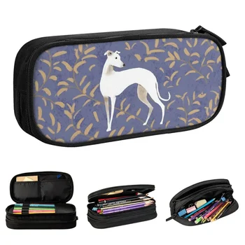 Whippet с кафяви листа Калъфи за моливи Greyhound Sighthound куче моливи Кутия за писалки Голяма чанта за съхранение Ученици Училищни канцеларски материали