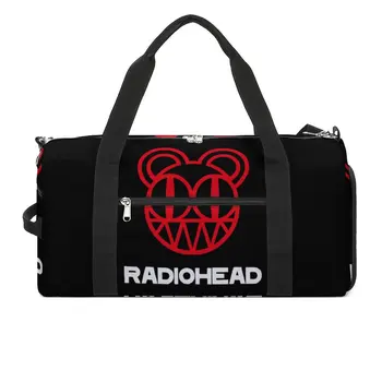 White Radiohead Gym Bag Rock Band Inspired Travel Training Sports Bags Male Female Custom Retro Fitness Bag Waterproof Handbags
