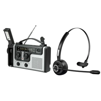 ABGZ-Solar Radio Portable FM / AM Radio Вграден високоговорител & Bluetooth слушалки с микрофон, безжични слушалки на ухото