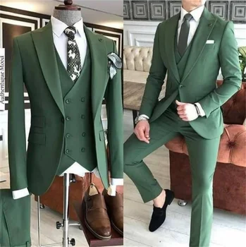 Green Black Slim Fit 3 броя Tuxedos младоженец сватба мъже костюми Tuxedo Terno Masculino De Pour Hommes Blazer (яке + панталони + жилетка)