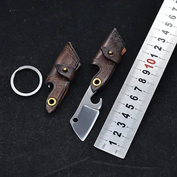D2 стомана остър мини сгъваем нож нож кожен калъф дръжка малък бръснач джобен нож самозащита ръчен инструмент с отварачка