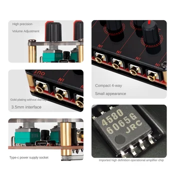 4 канален линеен миксер Преносима аналогова звукова смесителна конзола Стерео миксер с най-високо качество на звука USB DC5V захранващ мини миксер