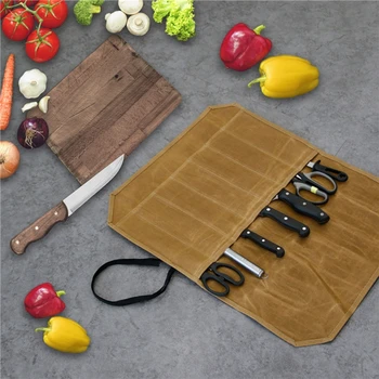 Нож ролка, Chef's Knife Roll Bag, Waxed Canvas Knife Roll Case, Portable Knife Wrap Kitchen Camping Knives Holder
