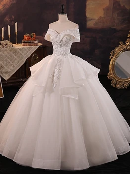 Ashely Alsa елегантни луксозни принцеса сватбени рокли от рамото дантела апликация топка рокля булката булчинска рокля Vestido де Noiva нов
