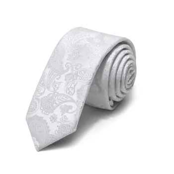NEW Висококачествени бели Пейсли вратовръзки за мъже 5.5cm Slim Necktie Fashion Skinny Neck Tie Mens and Boys Accessories Gift Box
