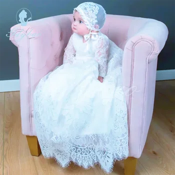 Кръщене рокли дантела апликации бебе първо причастие рокли Ruched мъниста новородено малко дете кръщение рокли