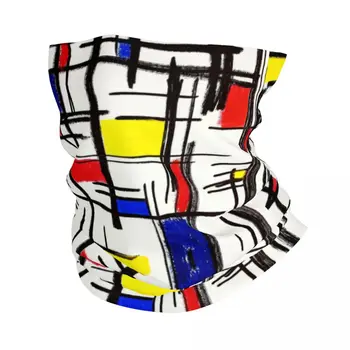 Piet Mondrian Minimalist De Stijl Bandana Neck Warmer Жени Мъже Зимен туризъм Ски шал Маншет Модерно изкуство Покритие за лице