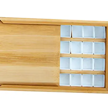 Дървена палитра кутия Арт консумативи Празна червило палитра за деца ученици 24 решетки флип капак