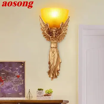 AOSONG модерен LED ангел стена лампа интериор творчески злато смола sconce светлина за дома хол хотел коридор декор