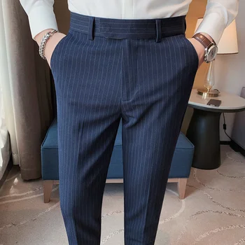 2023 Мъже Висококачествени райета Бизнес костюм Панталони / мъжки тънък годни Чист цвят панталони Ежедневни официални мъжки панталони 38