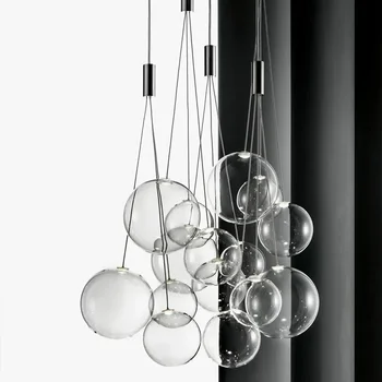Модерна стъклена топка LED висящи лампи Скандинавска мода Кухня Спалня Всекидневна Маса за хранене Стая Вътрешни висящи осветителни тела