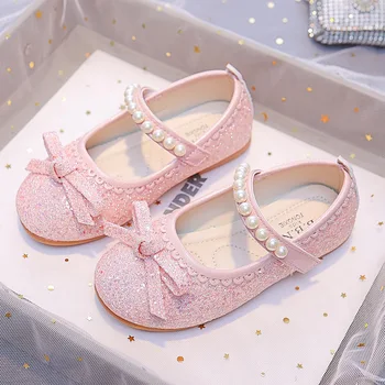 Обувки за момичета 2023 Нова пролет Есен Шик Детски кристални обувки Апартаменти Детска мода Блясък Принцеса Мери Джейнс за парти сватба