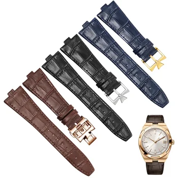 Естествена кожа Watchband за Vacheron Constantin OVERSEAS серия 4500V 5500V P47040 неръждаема стомана катарама мъже часовник каишка 25 * 8