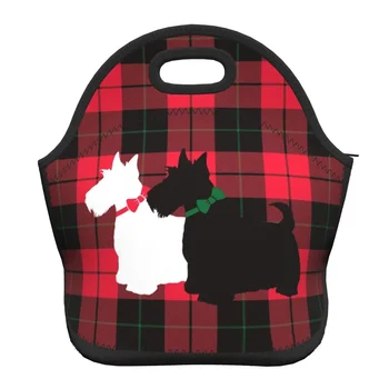 Tartan Scottie Dog неопрен изолирани обяд чанта за жени преносим шотландски териер обяд мъкна офис работа училище пикник чанти