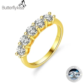 Butterflykiss 4mm 1.5CT D цвят Moissanite сватбена лента пръстен за жени позлатени сребърни вечност група бижута със сертификат
