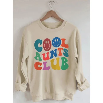 Rheaclots Cool Aunts Club Print Дамски ретро реколта памук дълги ръкави суитчър