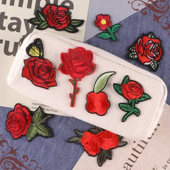 Ретро червена роза флорални бродерии лепенки плат стикери DIY ръчно изработени шият дамски дрехи палта чанта значка сватбена рокля апликации
