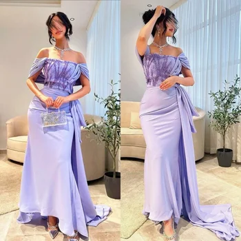 Yipeisha абитуриентска рокля елегантна оф-на-рамото русалка почистване вечерни рокли мъниста сатен персонализирани 