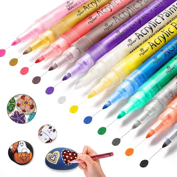 Акрилни химикалки за боя - Маркери за боя Изключително фин връх - 12 цвята Химикалки за керамика, стъкло, камък, плат & DIY чаша дизайн