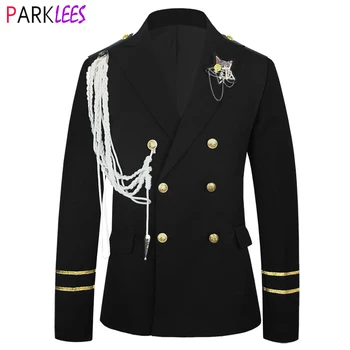 Mens Double Breatsed Steampunk Blazer Jacket Fashion Rope Design Cosplay Clothes Men Party Stage Prom Rock and Roll Costumes