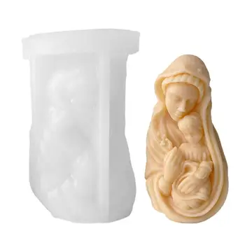 Благословена Дева Мария с бебе Исус скулптура свещ мухъл 3D Дева Мария силиконова свещ мухъл за вземане на свещи