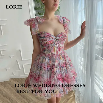 LORIE Печат на цветя Мини абитуриентски рокли Линия Bow Straps Вечерно парти рокля Мини корсет Абитуриентски рокли 2023