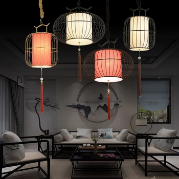 Модерен китайски полилей от ковано желязо прост ресторант чайна клуб инженерен коридор ретро клетка за птици китайски стил лампи
