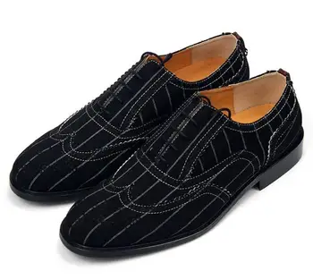 Ръчно изработени мъжки обувки Дантела нагоре Най-висок клас резбовани мъжки обувки Stripe Black Office Бизнес обувки за мъже