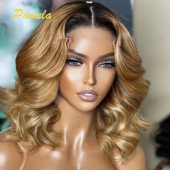 Ombre Blonde Princess Hair Ready To Wear Glueless 250% Density Loose Deep Wave Short Bob Lace Frontal Human Hair Wigs For Women