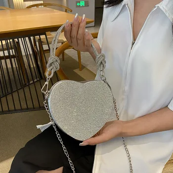 Любов жени чанта блясък рамо чанти нова мода диамант ретро дами мода ръчен crossbody торбичка