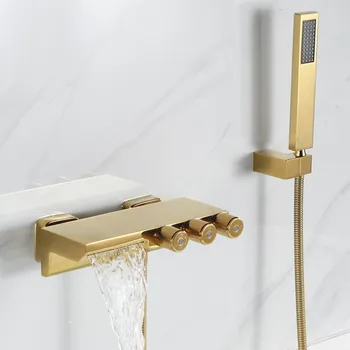 Gold месинг вана вана душ смесители комплект горещ & студен миксер 3 дръжки кранове за баня с ръчен стенен монтаж хром/черно/бяло